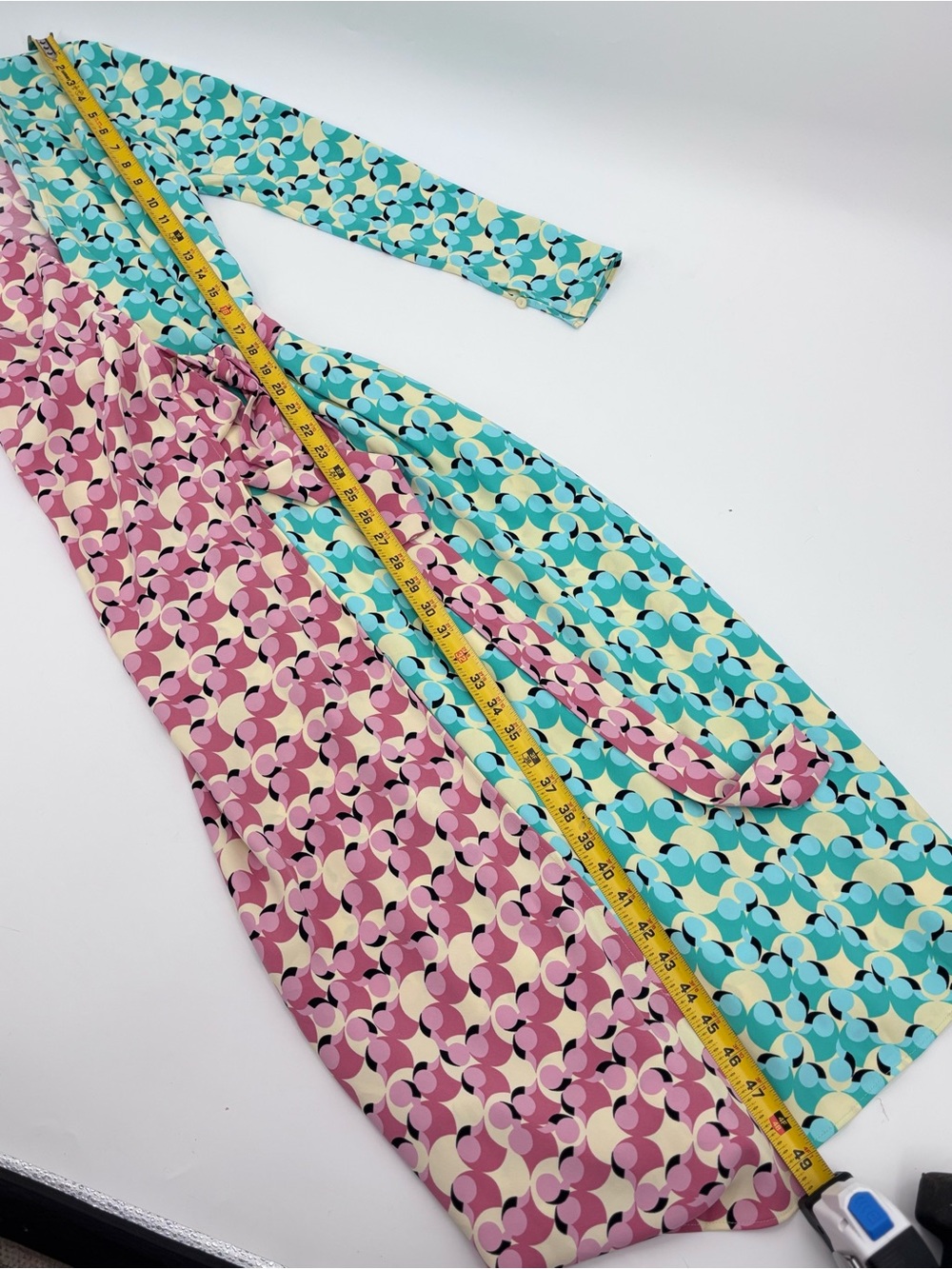 Diane Von Furstenberg Two-Tone Pink & Aqua Wrap Midi Dress - Picture 9 of 11